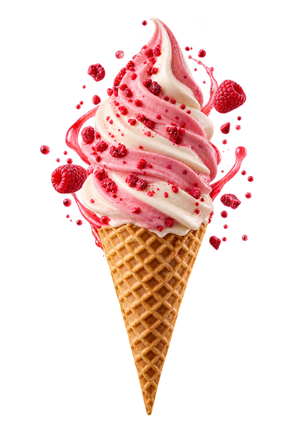 Colorful strawberry ice cream cone